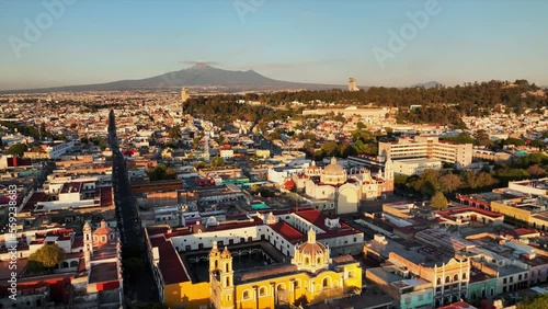 Beautiful aerial view of the city of Oaxaca in Mexico. Amazing sunset.