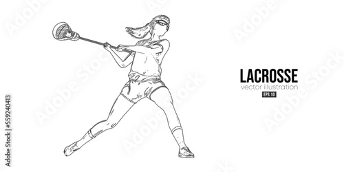 Abstract silhouette of a lacrosse player on white background. Lacrosse player woman are throws the ball. Vector illustration