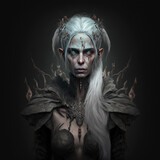 Scary Fantasy Gothic Elf on black background 