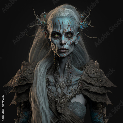 Scary Fantasy Gothic Elf on black background 