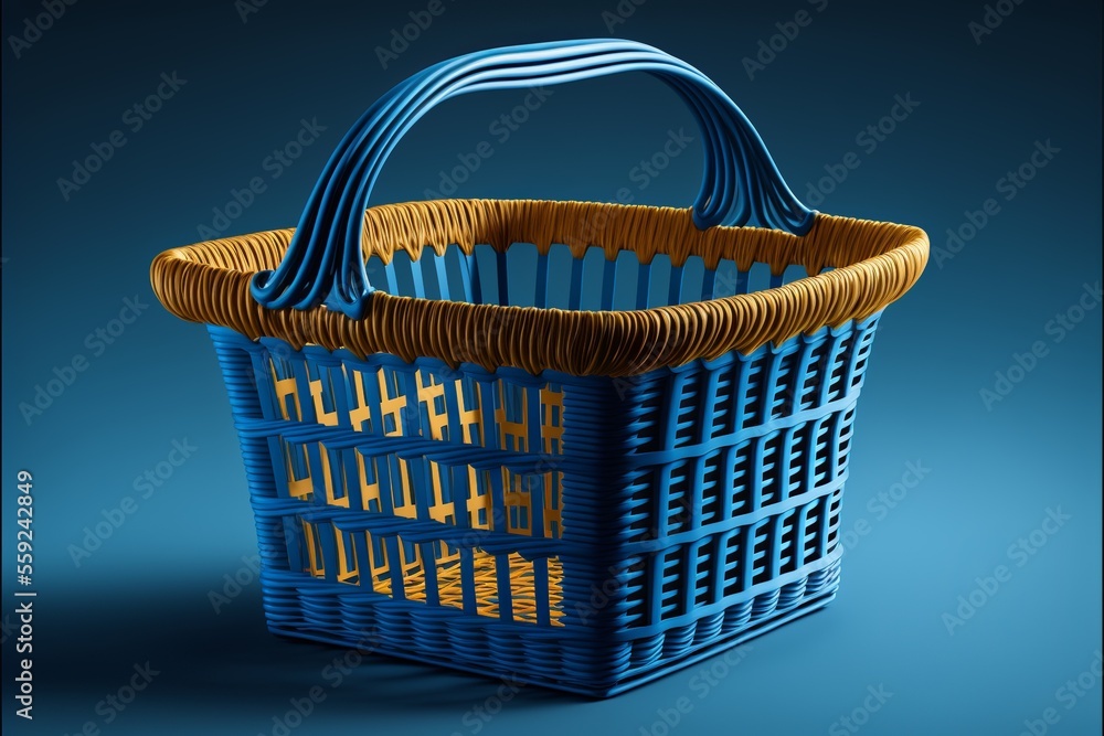 Supermarket basket, blue background. Digital illustration AI Supermarket basket, blue background. Digital illustration AI