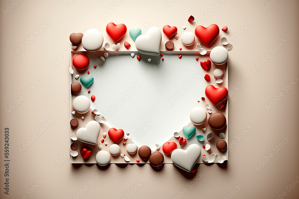 Valentine concept. Frame with hearts with empty space for text. Gen Art