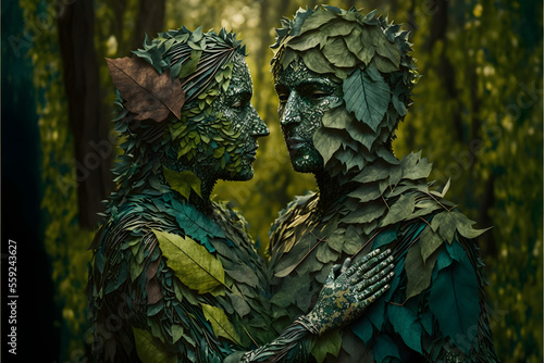 couple made of leaves hugging  valentine day  love  generative ai