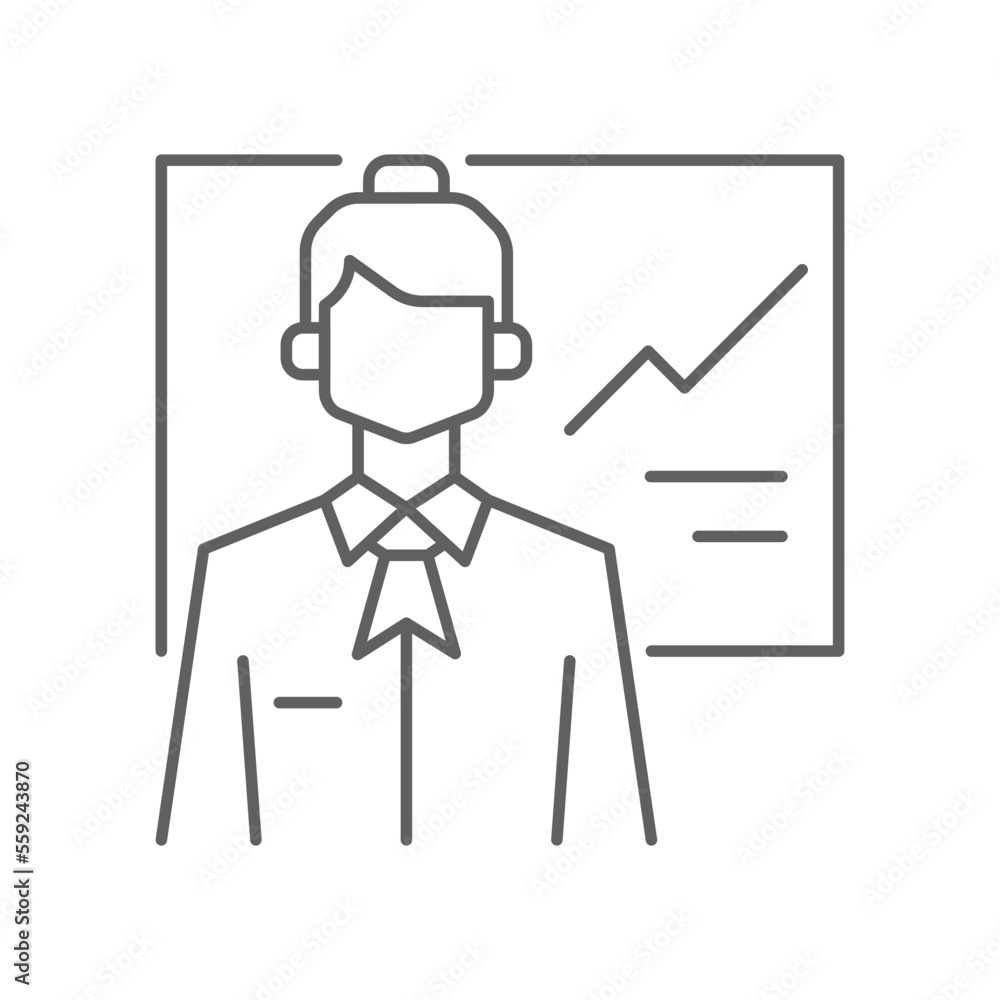 PRESENTER Business people icons with black outline style PRESENTER Business people icons with black outline style
