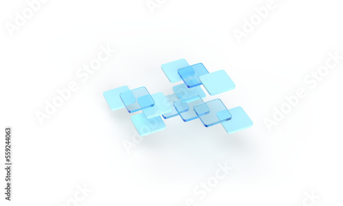 Glass blue tiles. Illustration on the topic of technologies, applications, programs, business. Minimal style, 3d rendering. Transparent background.
