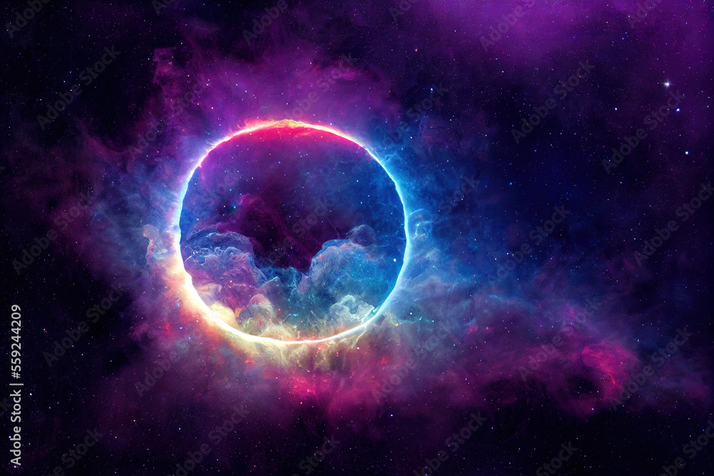 Obraz premium Colorful Bubble Space nebula, Generative AI