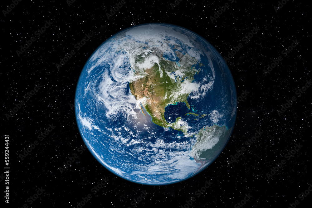Planet Earth in Space surrounded by Stars showing North America. This image elements furnished by NASA.