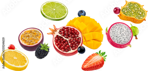 Fototapeta Naklejka Na Ścianę i Meble -  Falling tropical fruits and berries