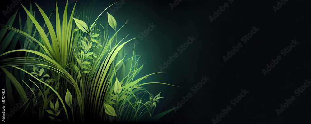 Generative AI: Creative nature green background, tropical leaf banner Generative AI: Creative nature green background, tropical leaf banner