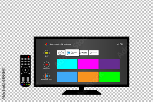 Smart TV with remote control. Vector illustration 