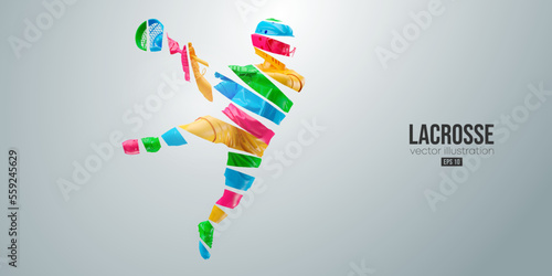 Abstract silhouette of a lacrosse player on white background. Lacrosse player man are throws the ball. Vector illustration