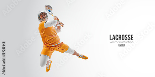 Realistic silhouette of a lacrosse player on white background. Lacrosse player man are throws the ball. Vector illustration © Yevheniia