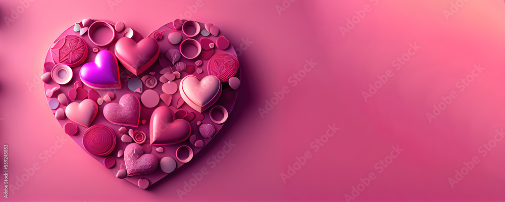 Generative AI: Valentine's Day red hearts card with copy space Generative AI: Valentine's Day red hearts card with copy space