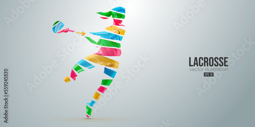 Abstract silhouette of a lacrosse player on white background. Lacrosse player woman are throws the ball. Vector illustration