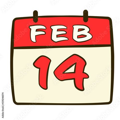 Calendar with date 14 FEB. Flat icon. Vector illustration