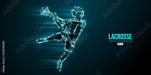 Abstract silhouette of a lacrosse player on black background. Lacrosse player man are throws the ball. Vector illustration photo