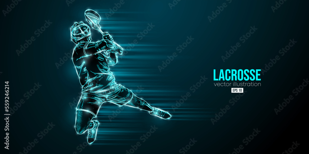 Abstract silhouette of a lacrosse player on black background. Lacrosse player man are throws the ball. Vector illustration