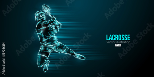 Abstract silhouette of a lacrosse player on black background. Lacrosse player man are throws the ball. Vector illustration