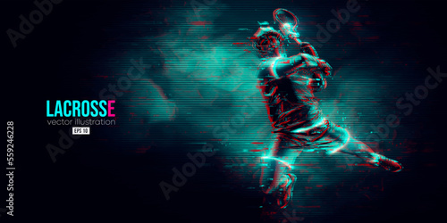 Abstract silhouette of a lacrosse player on black background. Lacrosse player man are throws the ball. Vector illustration