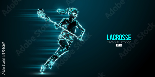 Abstract silhouette of a lacrosse player on black background. Lacrosse player woman are throws the ball. Vector illustration