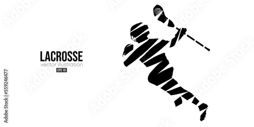 Abstract silhouette of a lacrosse player on white background. Lacrosse player man are throws the ball. Vector illustration