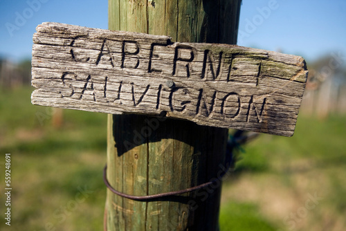 Close up of a sign in a vineyard in Charlottesville, VA.