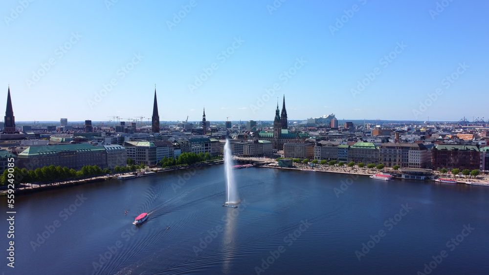 Main city center of Hamburg wiath Alster Lake from above - travel photography