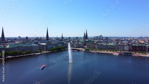 Main city center of Hamburg wiath Alster Lake from above - travel photography © 4kclips
