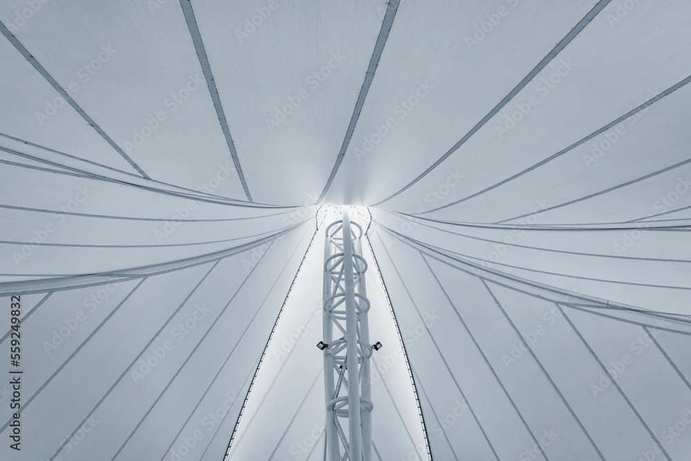 Closeup under of fabric tensile roof structure. Closeup under of fabric tensile roof structure.