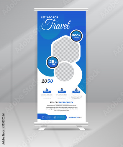 Tour sale vacation Business Roll up Banner Stand concept template for Travel Agency