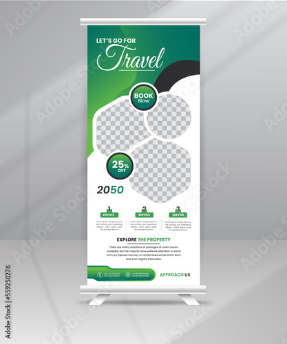 Tour sale vacation Business Roll up Banner Stand concept template for Travel Agency