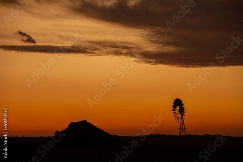 Namibian windmill at sunset 