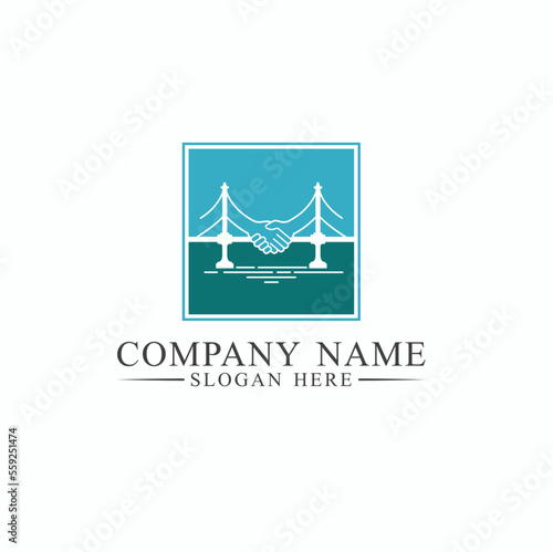 illustration of merging bridge and shaking hands, vector art.