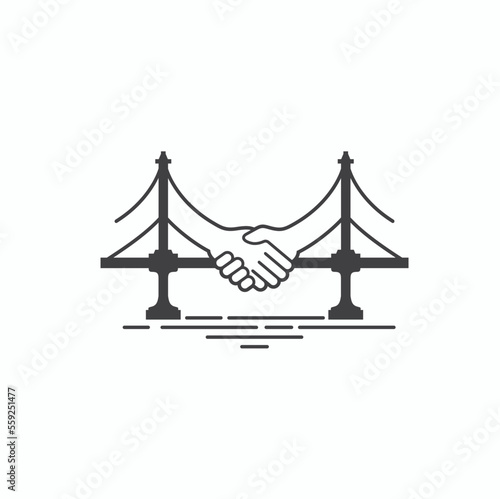 illustration of merging bridge and shaking hands, vector art.