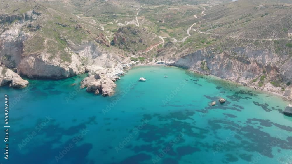 Aerial of Firopotamos village, Milos Island, Greece Aerial of Firopotamos village, Milos Island, Greece