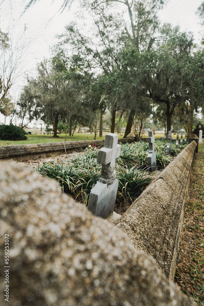 Artistic angle of historic old tombstones in a graveyard Stock Photo ...