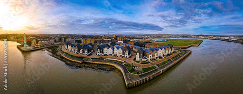 Aerial view of new commuters blocks in Rochester, a town in the unitary authority of Medway in Kent, England photo