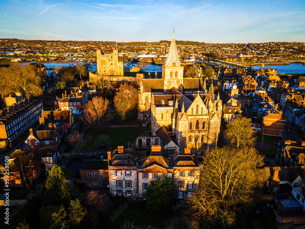 Obraz premium Aerial view of Rochester, a commuter town in the unitary authority of Medway in Kent, England