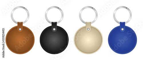 set of high detailed and realistic leather key chain isolated. 