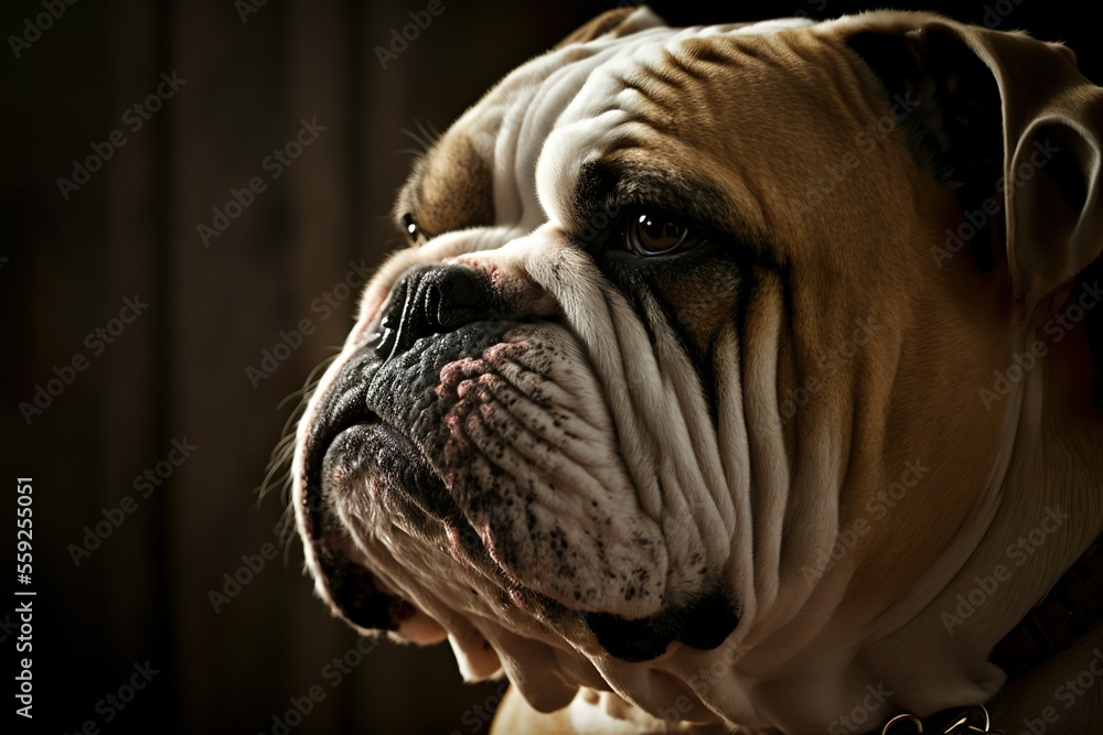 A portrait of a Bulldog in the studio. Proud and majestic look.