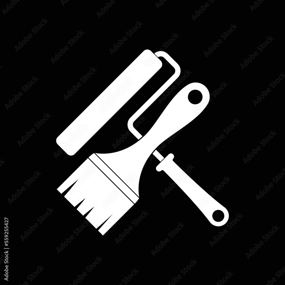 paint roller and brush icon vector illustration on black background paint roller and brush icon vector illustration on black background