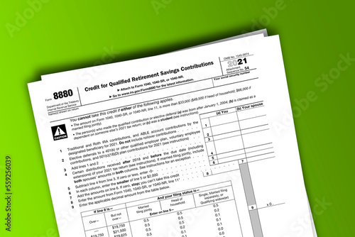 Form 8880 documentation published IRS USA 44541. American tax document on colored