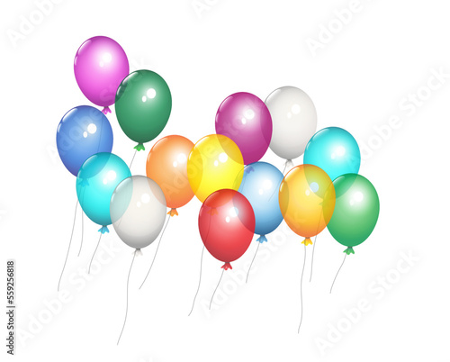 Gruppe mit fliegende bunte durchsichtige Helium Luftballons,
Vektor Illustration isoliert auf weißem Hintergrund
