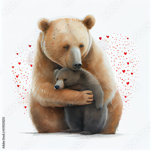 momma  bear and baby with hearts photo