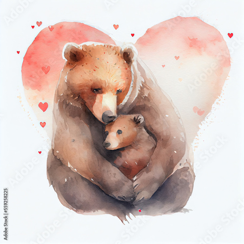 momma  bear and baby with hearts
