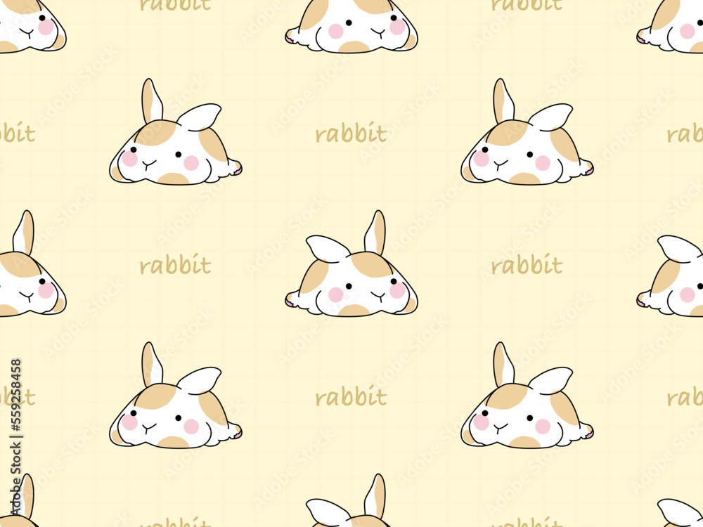 Obraz premium Rabbit cartoon character seamless pattern on yellow background