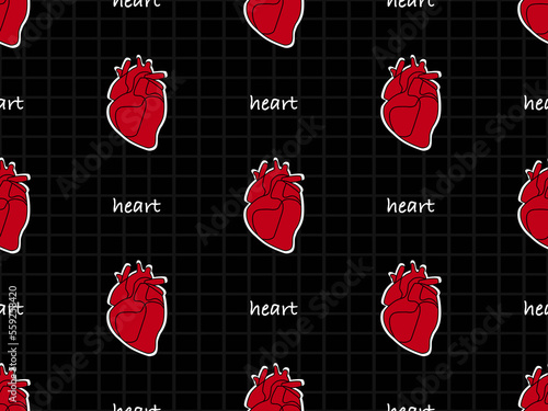 Heart cartoon character seamless pattern on black background