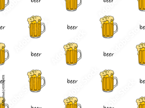 Beer cartoon character seamless pattern on white background