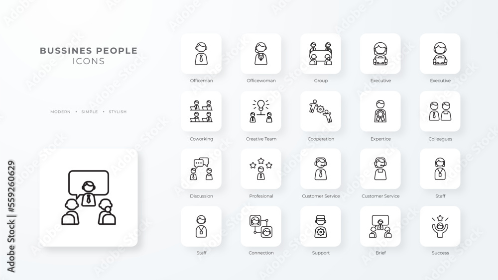 Business People Icons with black outline style Business People Icons with black outline style