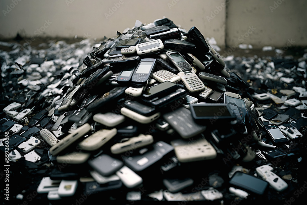 The heap of old waste mobile phones, Generative Ai The heap of old waste mobile phones, Generative Ai